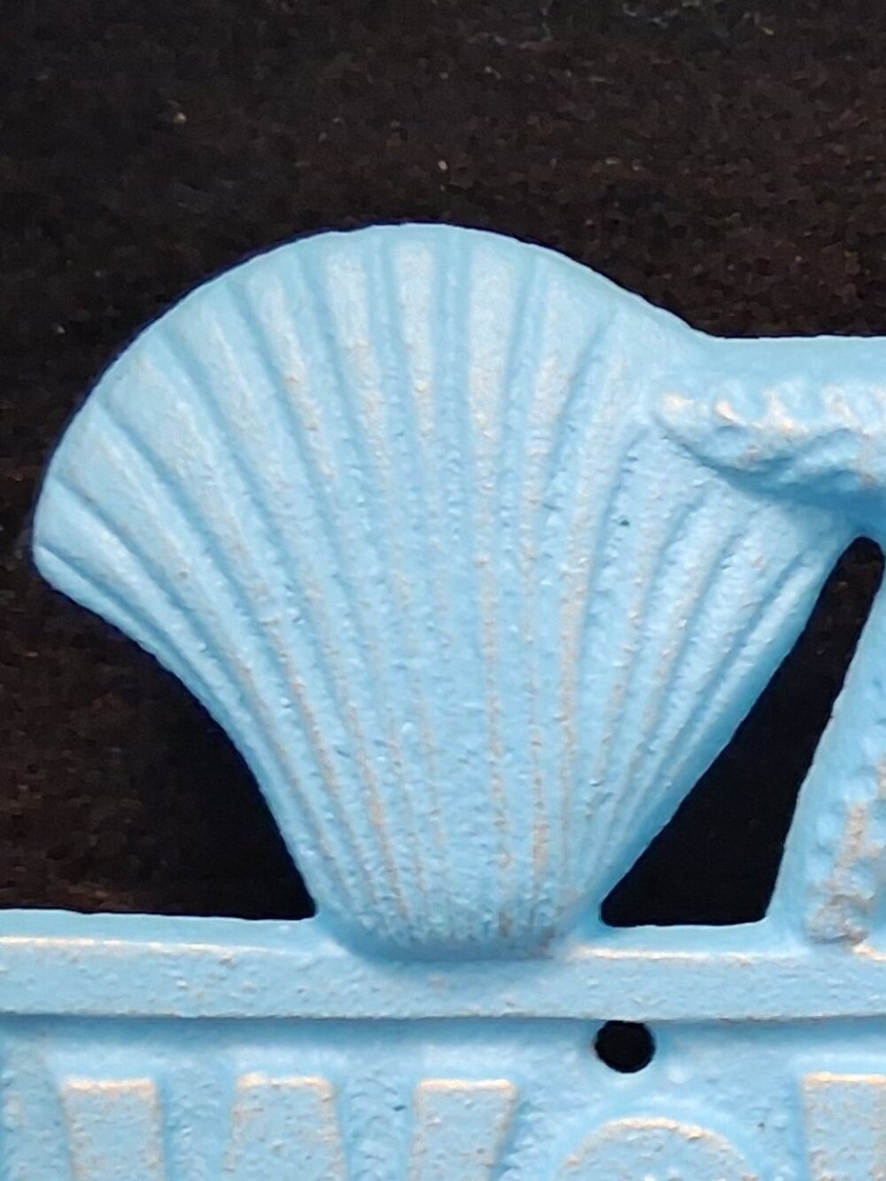 Coastal Cast Iron "Welcome" Sign - Beach Blue Starfish & Shells Decor - Picture 3 of 5